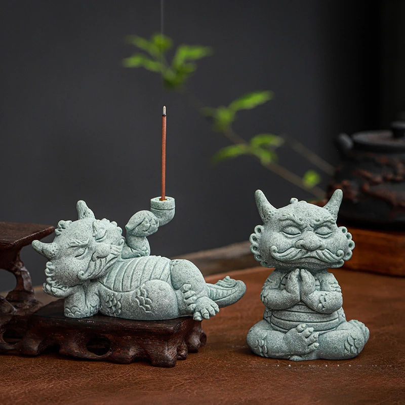 Chinese Style Green Sand and Gravel Dragon Master National Trend Fragrance Ornaments Micro Landscape Office Desktop