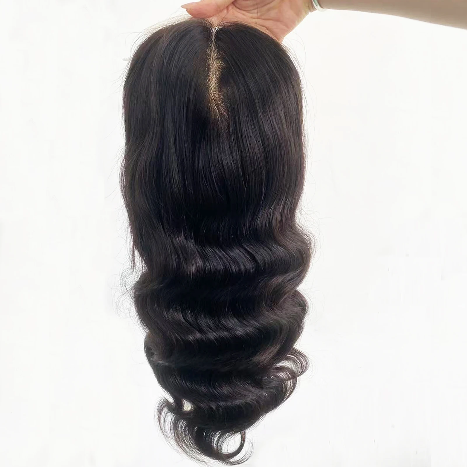 26 dicke lange Seidenhautbasis, geschlagener Topper, Remy-Echthaar, 20,3 x 22,9 cm, Grundgröße, Toupet mit Spitze, Baby-Haarteile, Overlay für Frauen