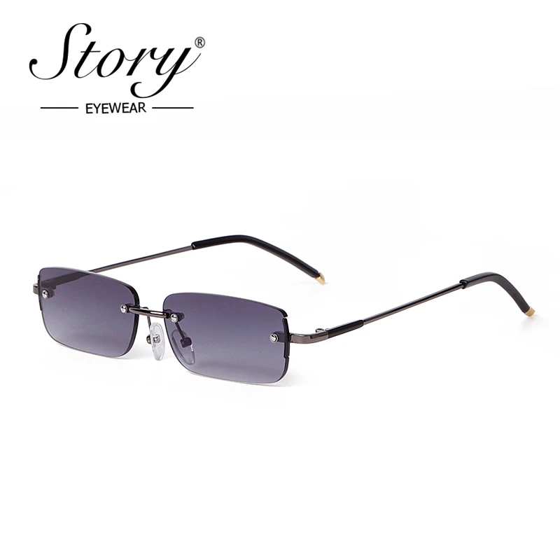 Gafas de Sol STORY Modernas con Remaches, Rectangulares, sin Marco, para Hombre y Mujer, Montura Metálica Pequeña, Lentes Verdes, sin Borde, SJ722H