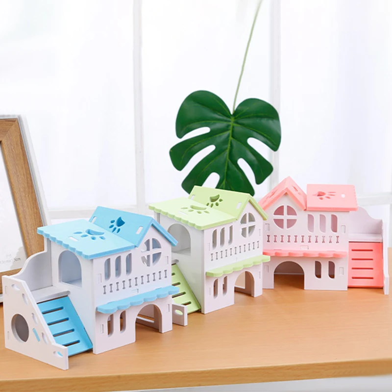 Hamster House Toy Pet Small Animal Hideout Hamster Wooden House 2 Layers With Ladder Design Wooden Hut Hamster Play Toys