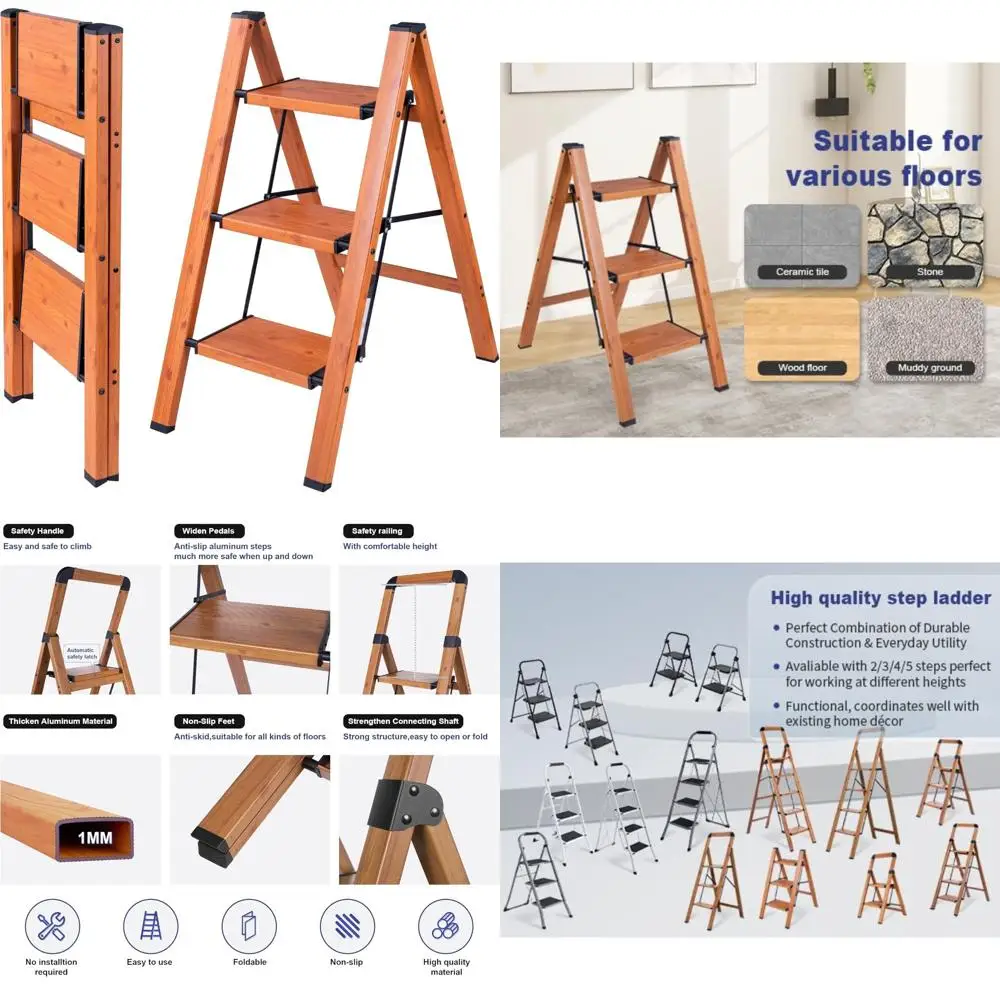 

Алюминиевая складная трехступенчатая лестница со противоскользящим штативом, прочная и портативная для дома, кухни и офиса, поддержка