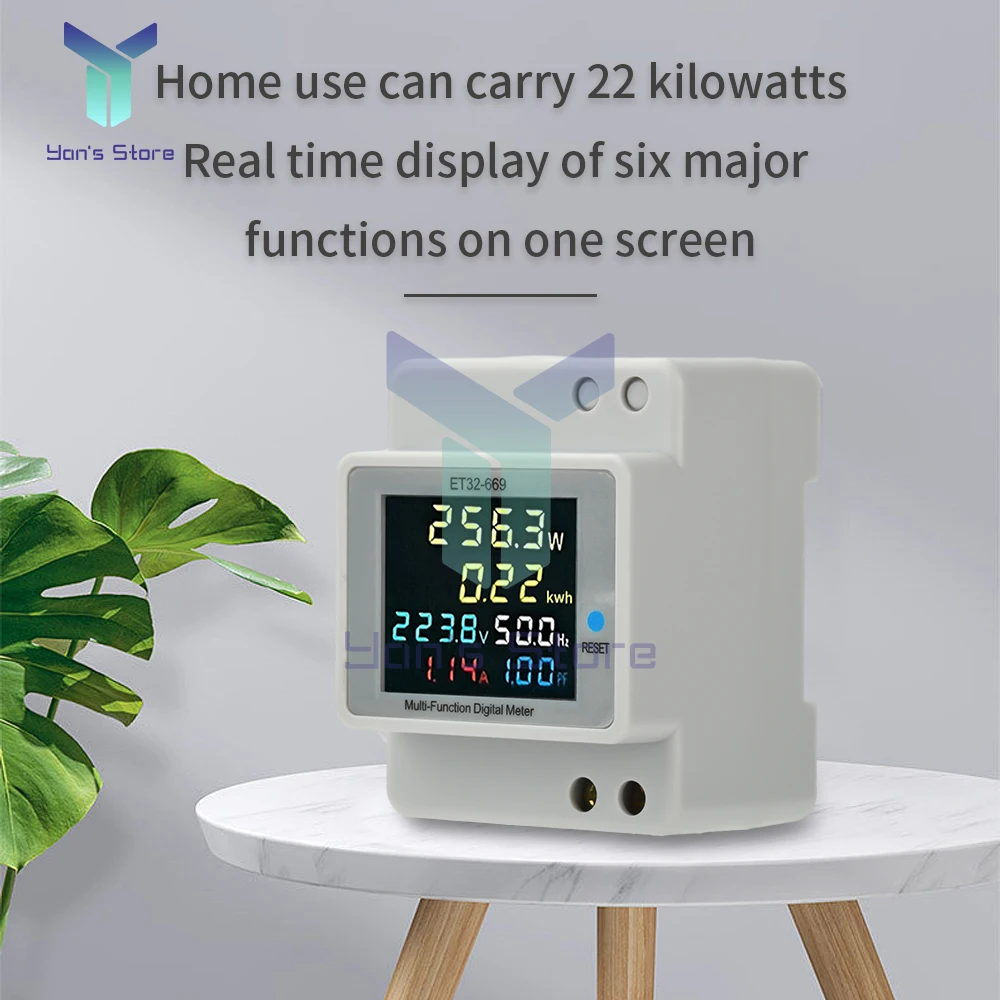 Высокоточный ваттметр переменного тока 40-300 В 100 А, монитор мощности для крепления на DIN-рейку с ЖК-экраном для измерения использования электроэнергии