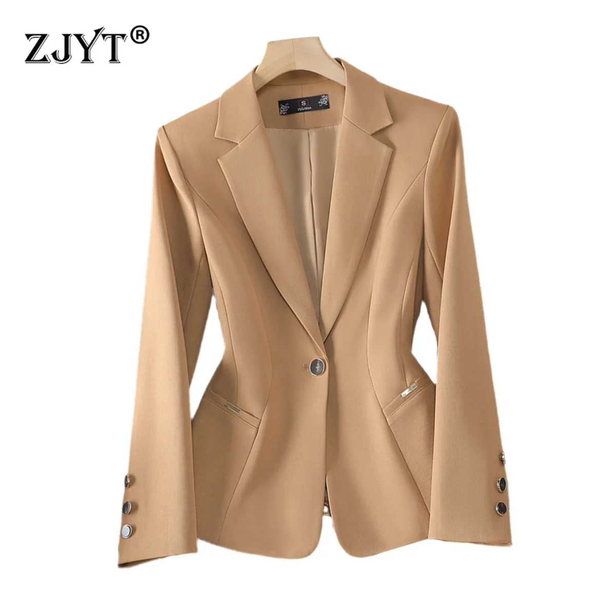 ZJYT Korean Style Fashion One Button Blazer Women 2024 Autumn Elegant Long Sleeve Solid Casual Jacket Coat Office Lady Outerwear