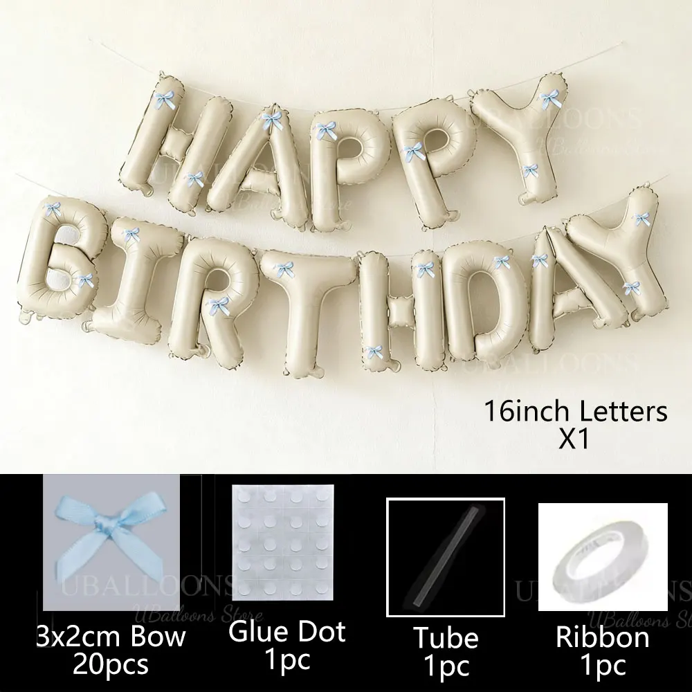 Cremefarbene Happy Birthday-Luftballons mit rosa Schleife, 40,6 cm, beige, „Happy Birthday“-Buchstaben, Ballonbanner für Schleife, Kokette, Geburtstagsdekoration – Detail 10