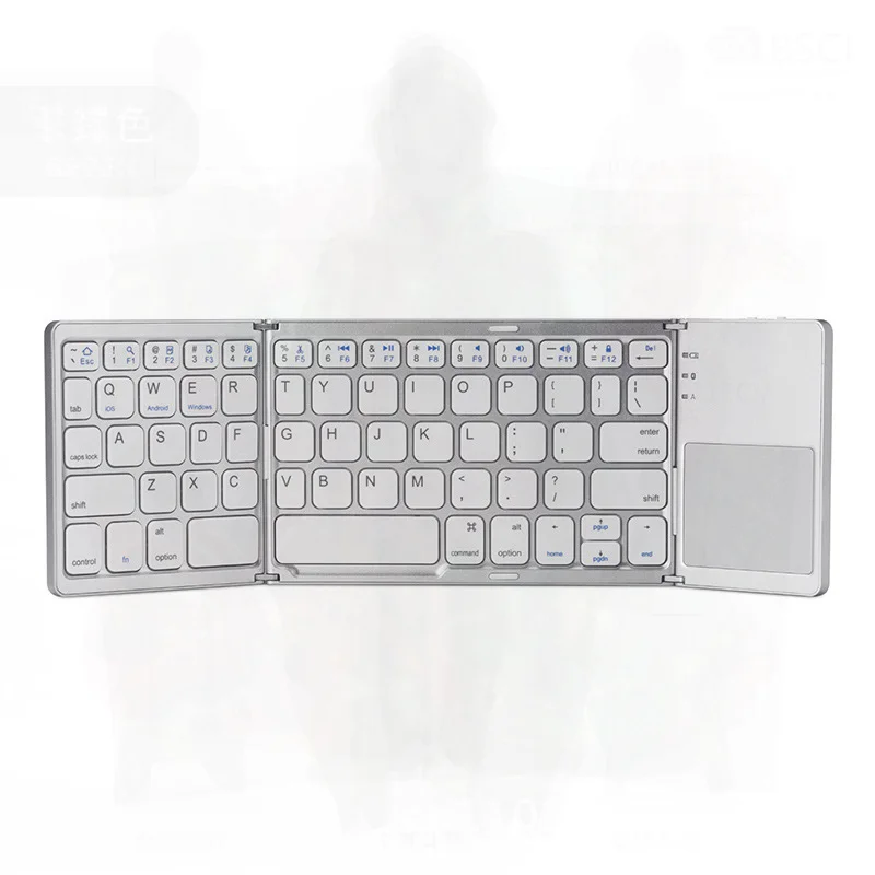 

Мини-складная Bluetooth-клавиатура, портативная, легкая, беспроводная, с портом C, зарядка с сенсорными левыми и правыми клавишами мыши, серебристо-белый