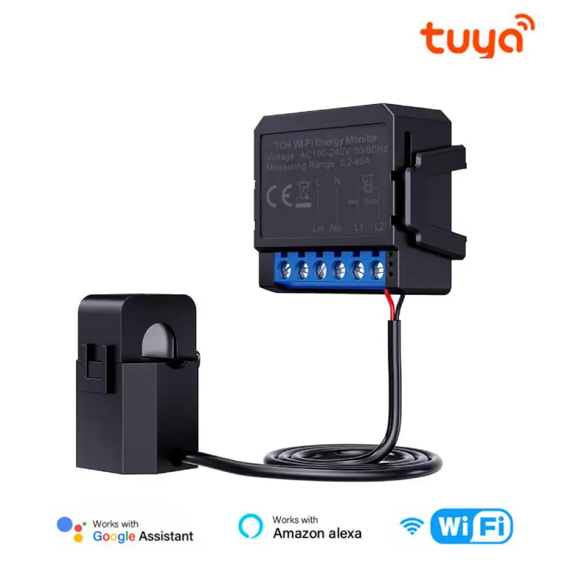 

Tuya WiFi Smart Energy Meter Clamp KWh Power Production Consumption Bidirectional Monitoring Meter APP Remote Control