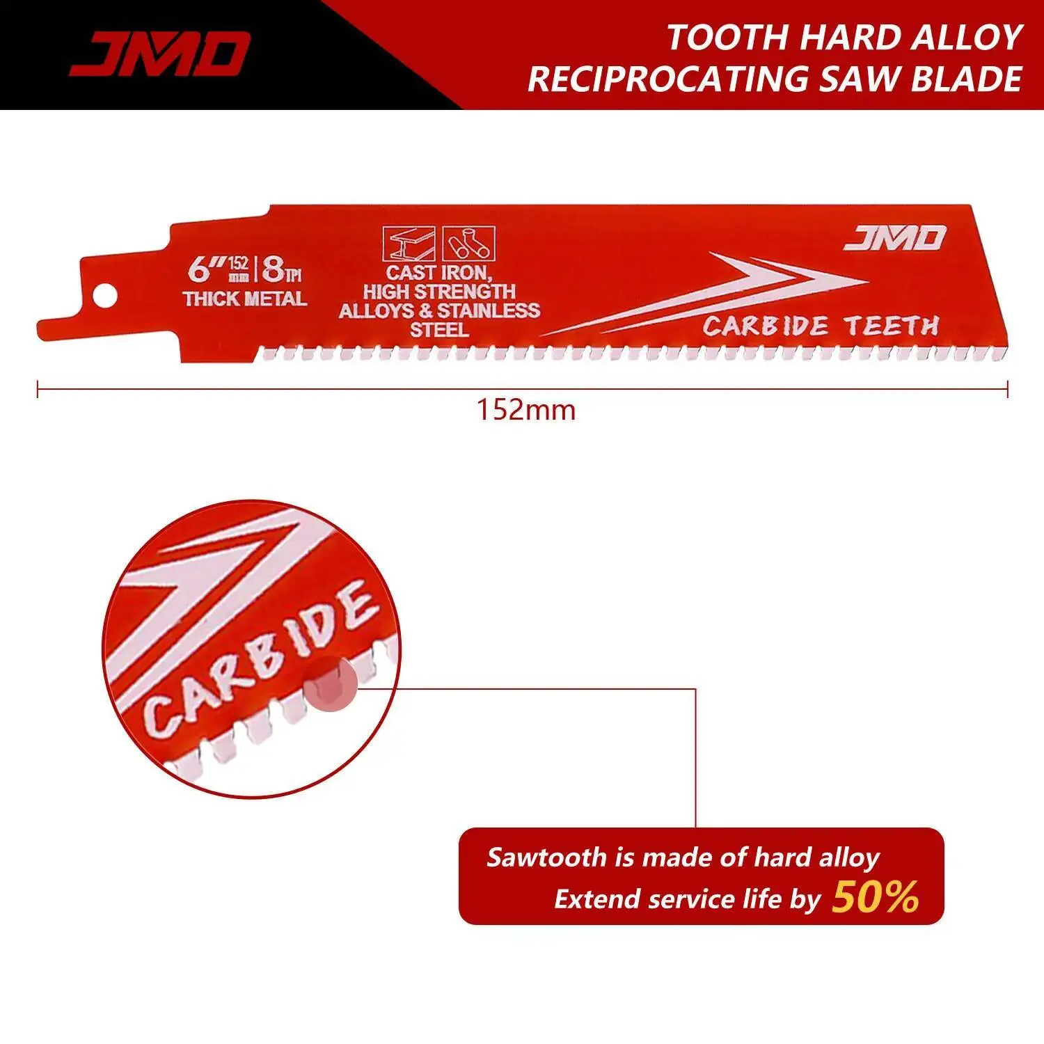 Lame per sega alternativa con punta in metallo duro da 3 pezzi da 6 pollici per legno con chiodi Seghetto da demolizione per taglio in lega metallica per seghe a batteria
