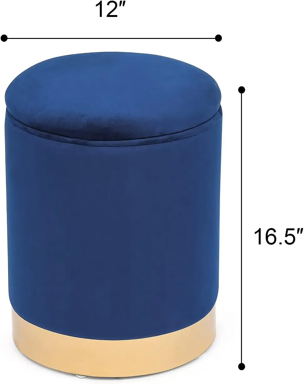 

Round Velvet Storage Ottoman, Modern Upholstered Footrest Vanity Makeup Stool With Gold Plating Base For Bedroom Living Room,