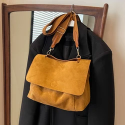 PU Leather Flap Shoulder Bags For Women Vintage Wide Strap Crossbody Bag Large Capacity Women Designer Handbags Tote Bag