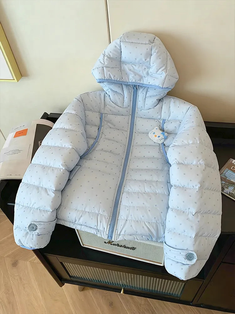 

Korean Sle Sweet Polka Dot Hooded down Cotton Jaet Women's Winter Thi Outerwear Coat Loose Fit Long Sve Zipper Closure