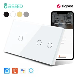 BSEED Zigbee Touch Switches 3Gang 1Way Wireless Smart Wall Switches Wifi Sensor Light Switches Tuya APP Smart Google Alexa
