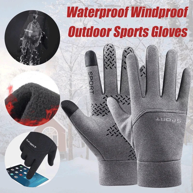 Winter Warm Fleece Gloves Waterproof Windproof Thermal Touch Screen Gloves Cold Weather Outdoor Running Sports Hiking Ski Gloves