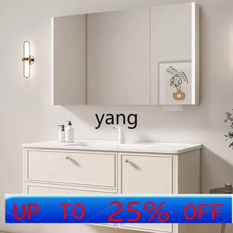 

LMM cream wind bathroom cabinet ceramic integrated basin minimalist wind wash basin cabinet combination