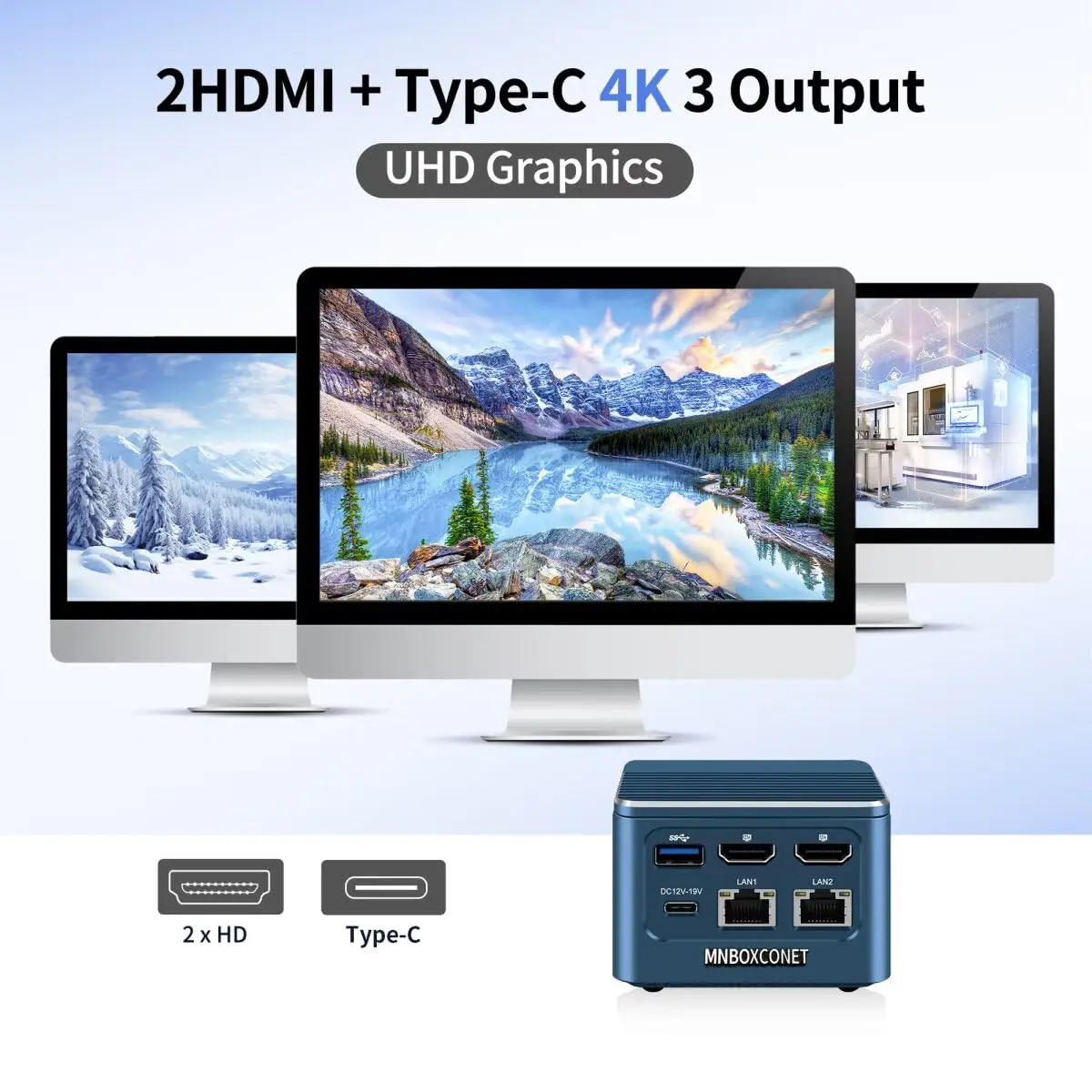 MNBOXCONET Mini PC Core i3 N305 (8C/8T، حتى 3.8 جيجا هرتز)، كمبيوتر صغير أسود Linux، Wifi6/BT5.2، 2 منفذ I226-V 2.5Gbe LAN