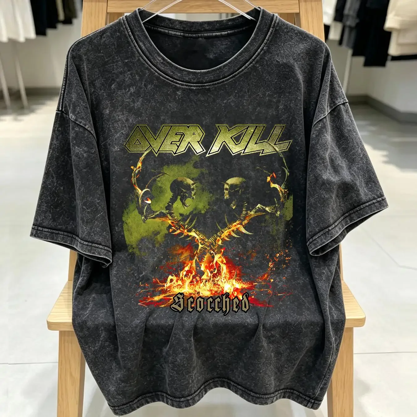 washed T Shirt Overkill Scorched Europe Tour  Black Men Size S to 5XL NB162 vintage Washed Breathable Stylish Stretched fashion