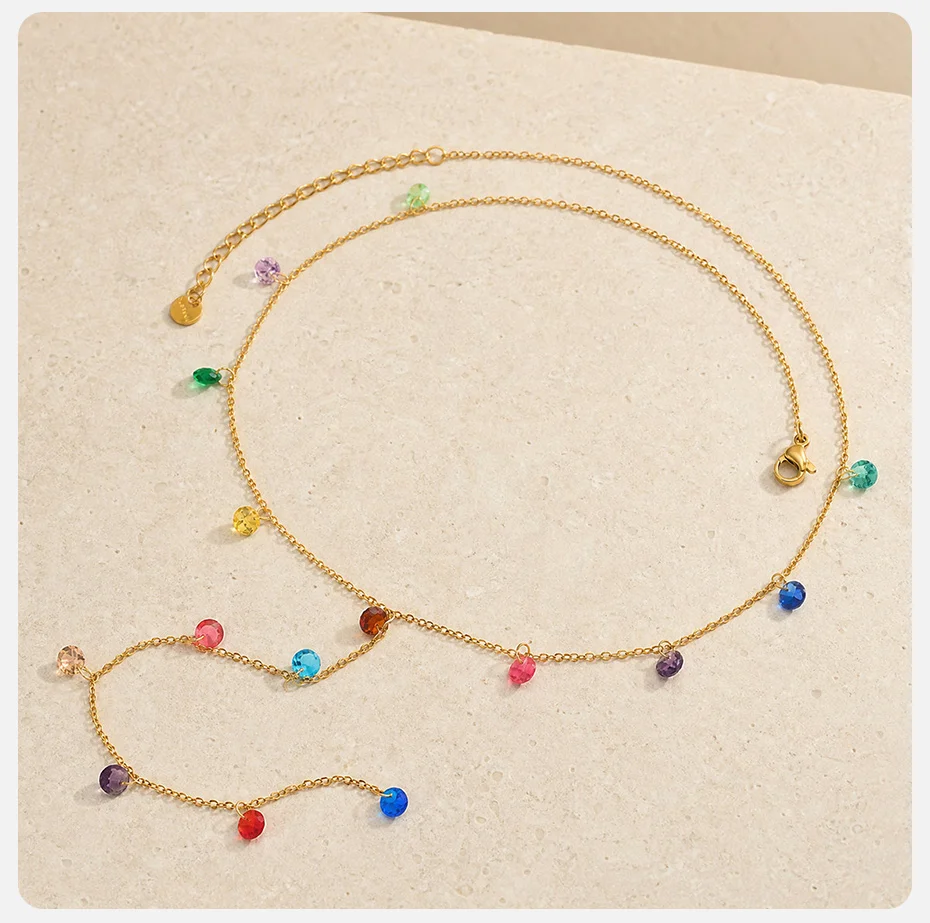 Vnox Süße Vergoldete Bunte Zirkonia-Halskette für Damen, Edelstahl Y-Form Lange Quaste Zierliche Lariat-Schmuckstücke für Partys – Detail 5