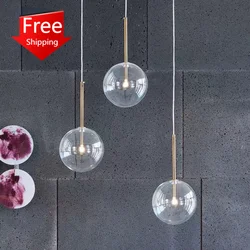 Glass Ball Led Pendant Lighting Kitchen Dining Room Restaurant Hanging Lamp Bedroom Bedside Ceiling Chandelier Hotel Decoration
