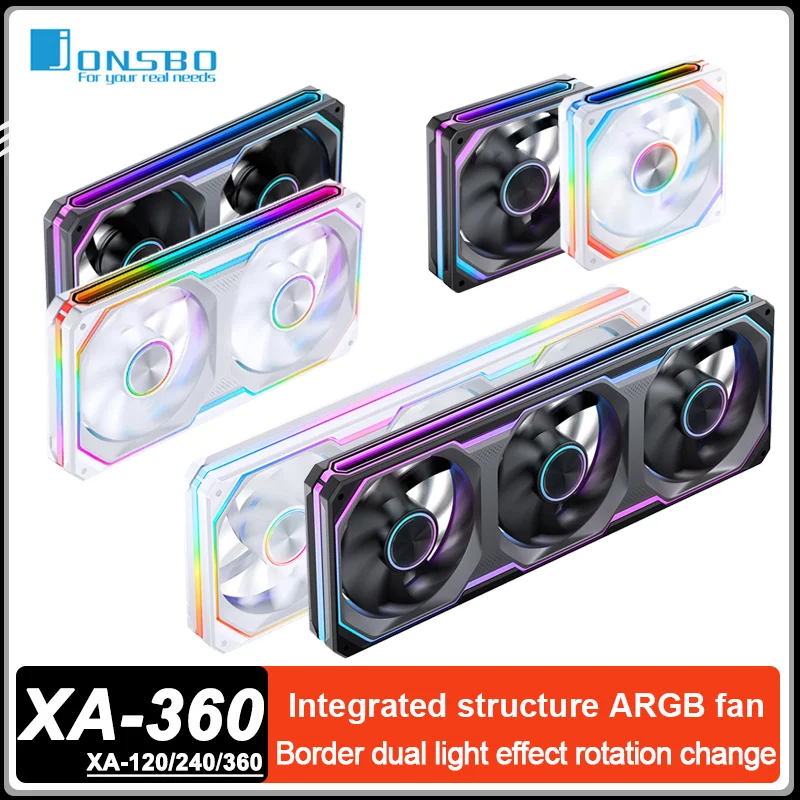 Ventilador para Caja de PC JONSBO XA-120/240/360, Espejo de Tres Lados, Ventilador ARGB de 5V/3 Pines, Ventilador de Refrigeración Integrado