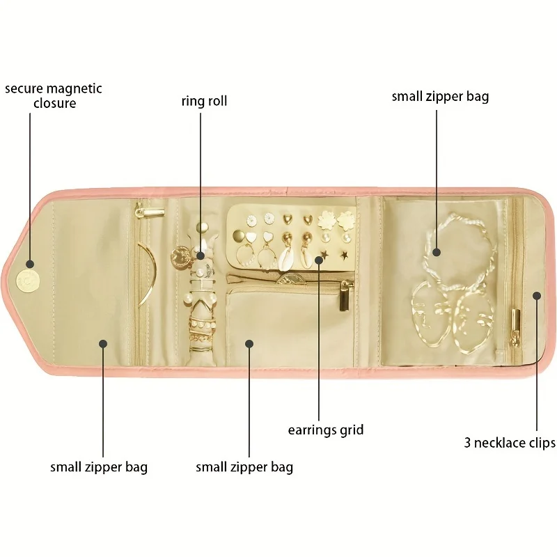 Foldable Jewelry Roll Bag for Travel and Storage