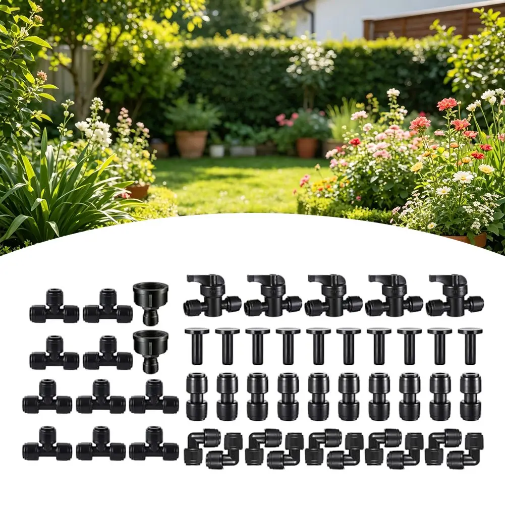 47-Piece Drip Irrigation Kit Includes Essential Fittings for 14-Inch Tubing Supporting Low-Pressure System Optimization