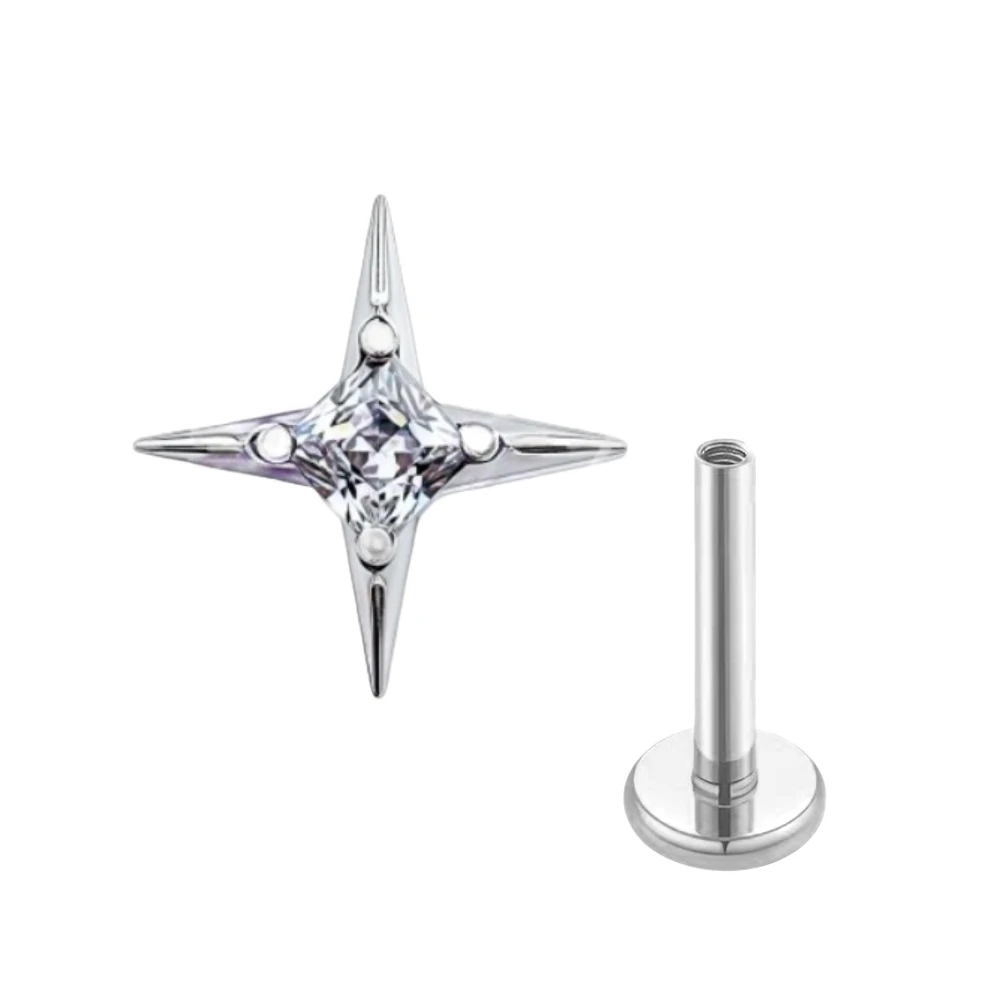 G23 Titanium CZ Square Star Labret Stud Earring