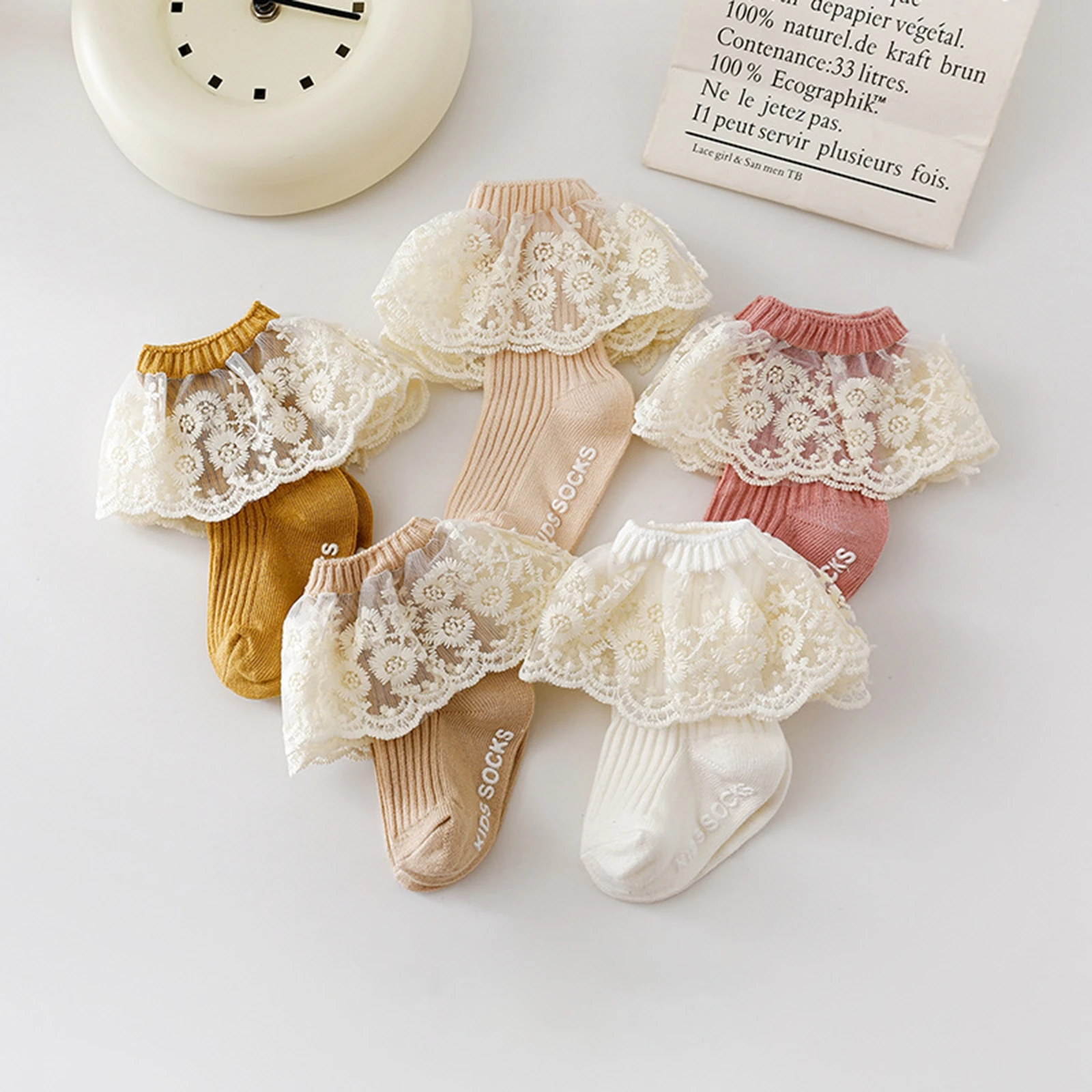 

Tregren 0-3Years Toddler Baby Girl Lace Trim Socks Stylish Princess Style Soft Cute Non Slip Infant Ruffle Socks