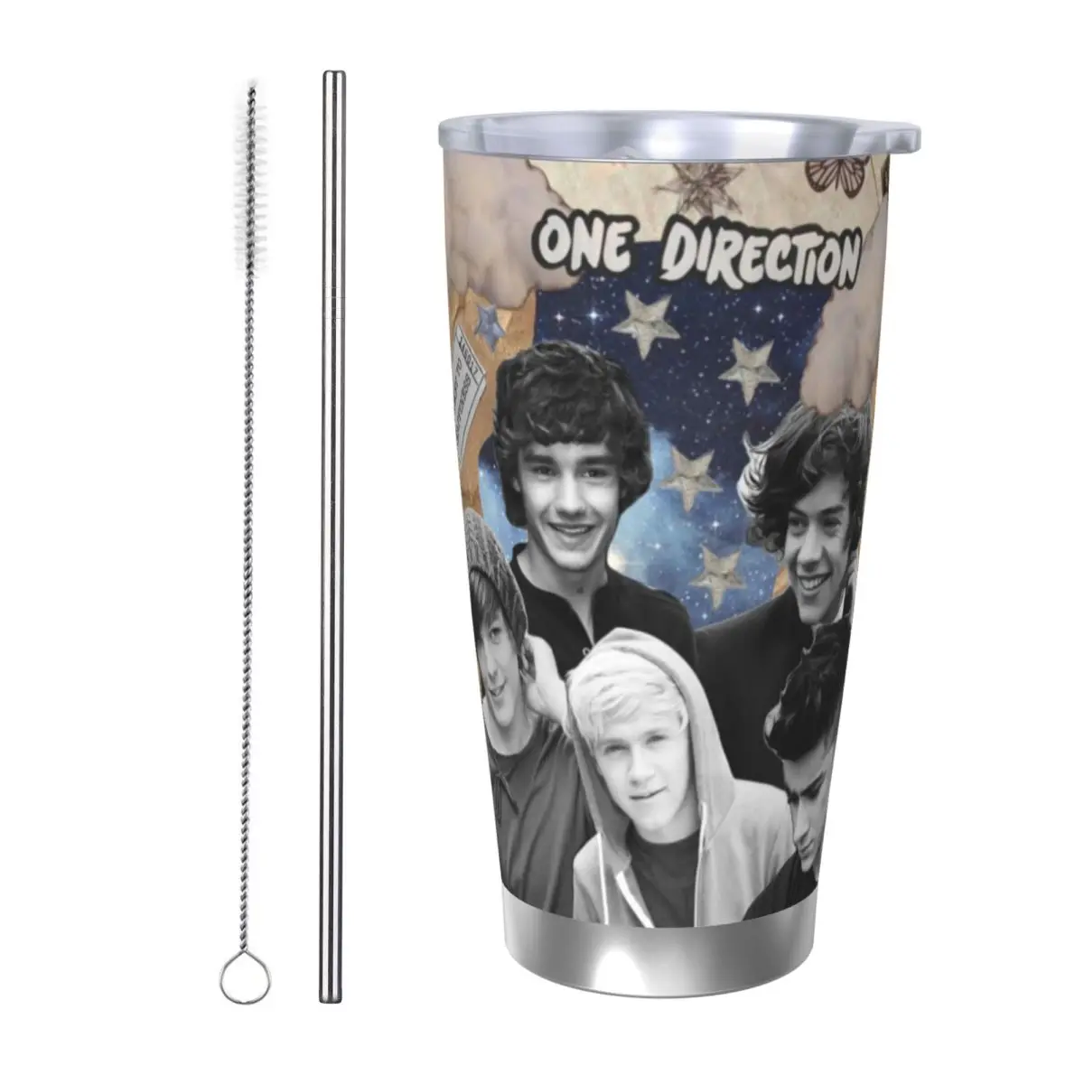 O-One-D-Directions 20oz Stainless Steel Car Mug Straw Thermal Iced Travel Cup Vacuum Insulated Coffee Hot Cup