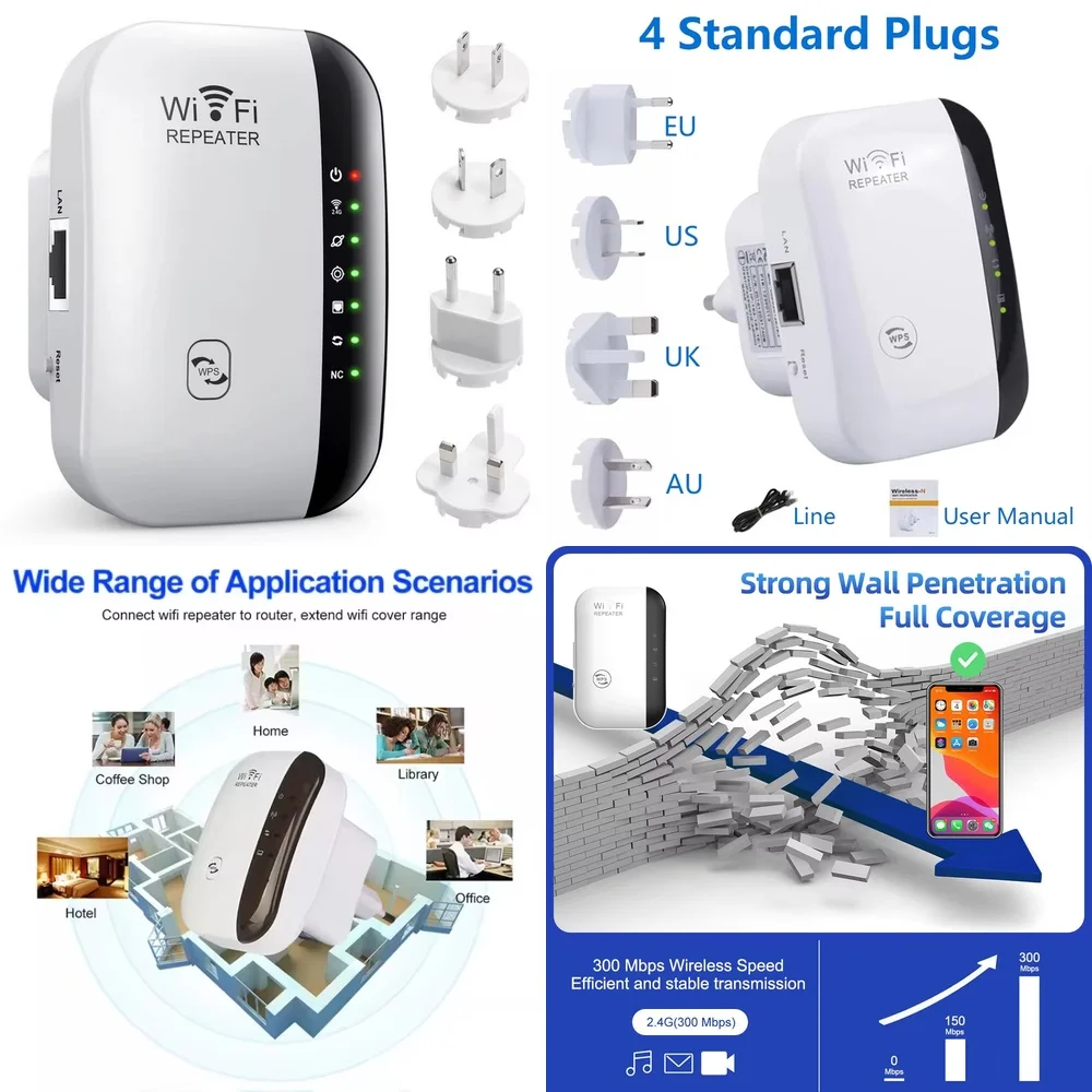 

2.4G Wi-Fi Repeater 300Mbps Wireless Range Extender for Router Access Point Amplifier Signal WLAN Repeater