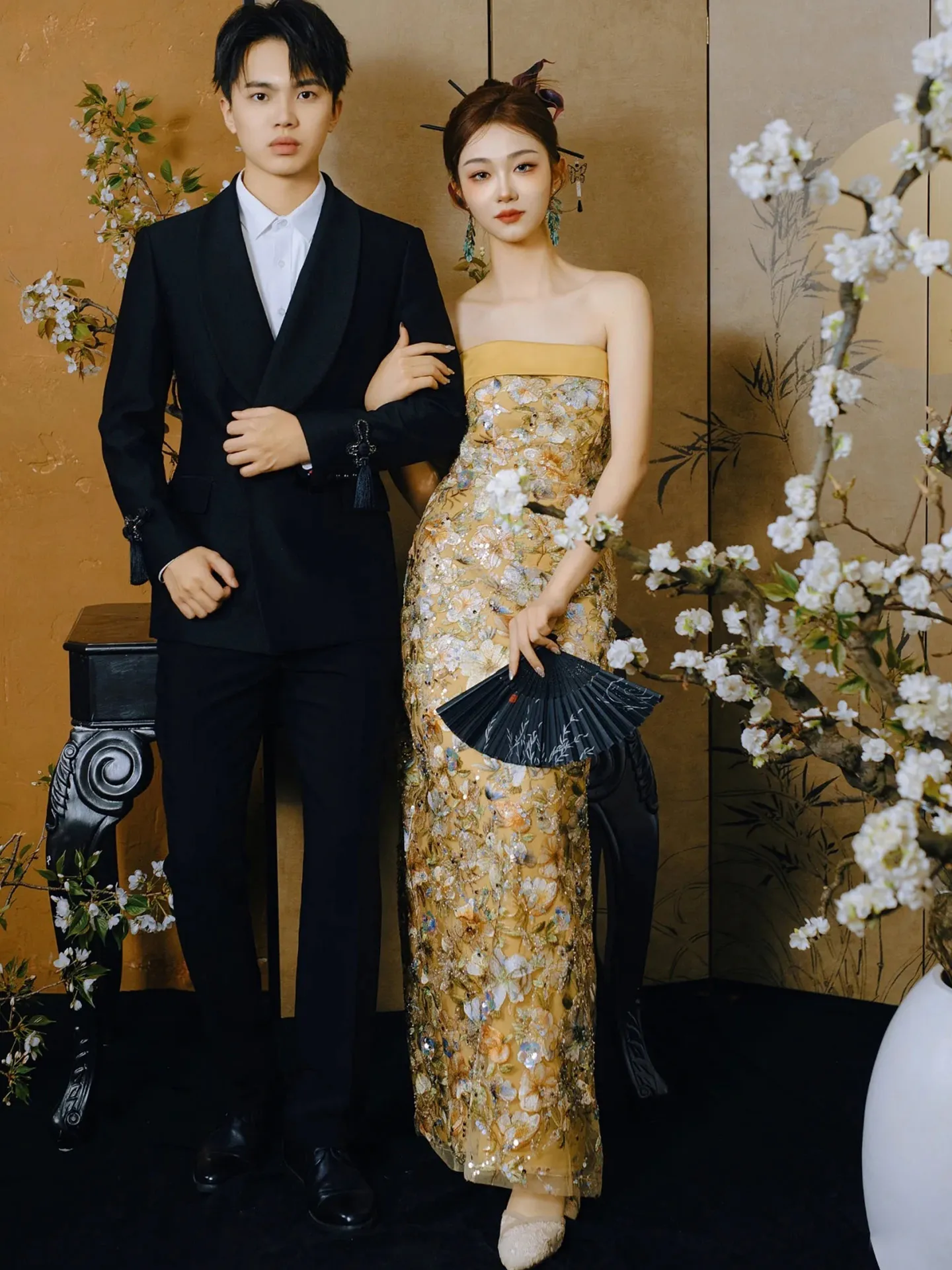 

New Chinese Sle Wedding Robe Women's Engagement Ceremony Dr Luxury Sensation Strapl Gold Beautiful Cus Made Dr