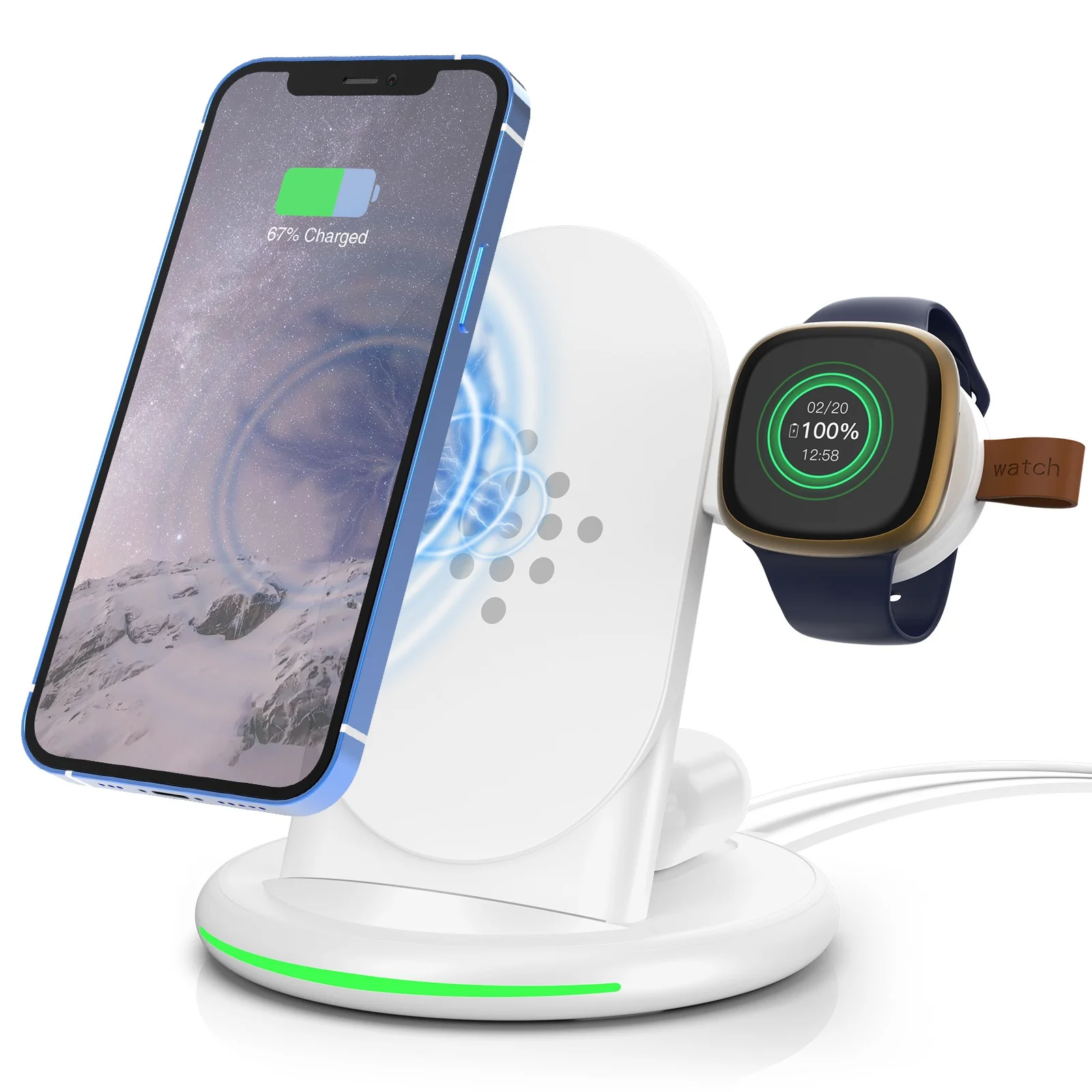 Imagem -03 - para Todos os Telefones Celulares Que Suportam o Carregamento sem Fio e para Fitbit Versa para o Relógio Inteligente do Sentido de Fitbit Três em um Carregador