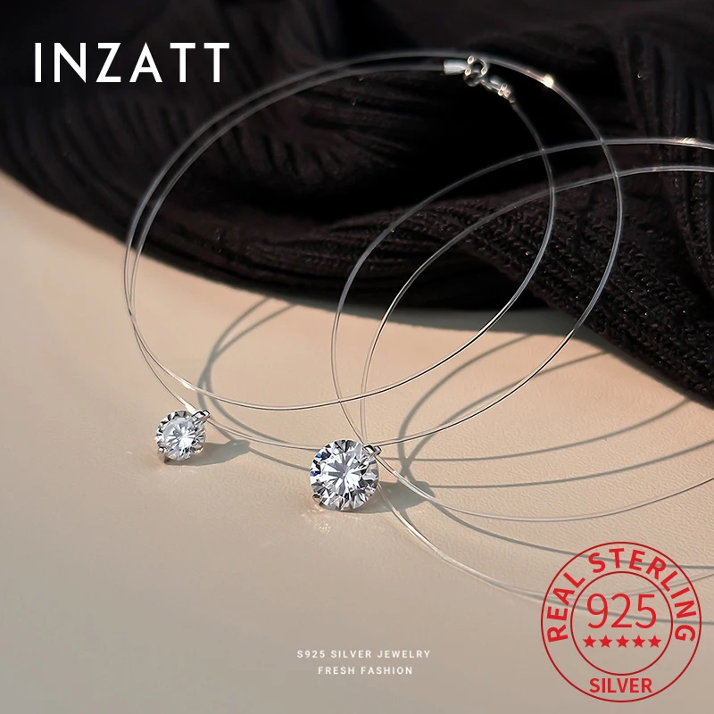 INZATT Real 925 Sterling Silver 6/8mm Moissanite/Zircon Pendant Choker Necklace for Women Classic Fine Jewelry Light Luxury Gift