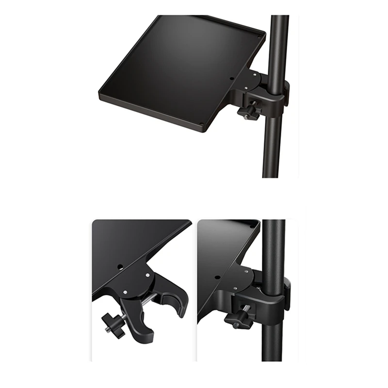 New 2-In-1 Microphone Stand Tray With 2 Phone Holder, Adjustable Clamp-On Rack Mic Stand Tray Shelf For Studio Concert