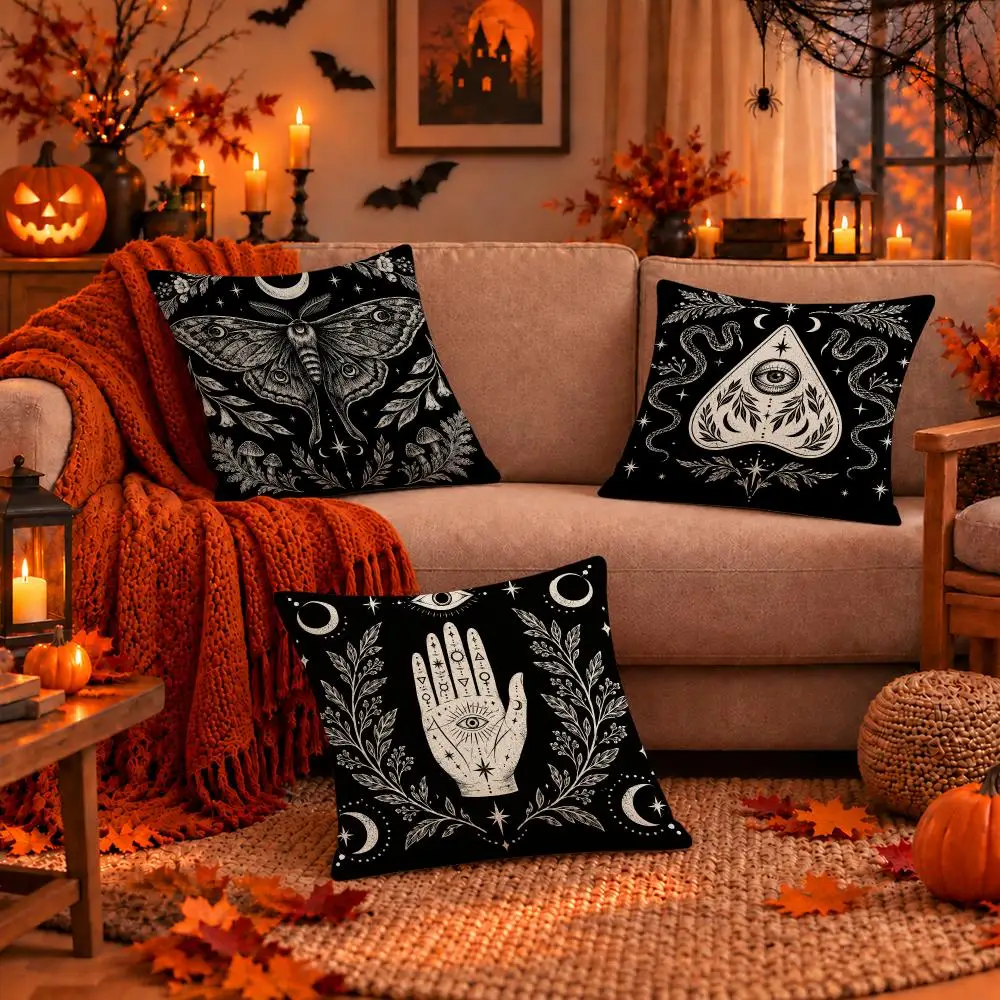 Art Mystic Celestial Occult Halloween Cushion Cover Dark Gothic Plush Pillow Covers for Sofa Bedroom Home Decor