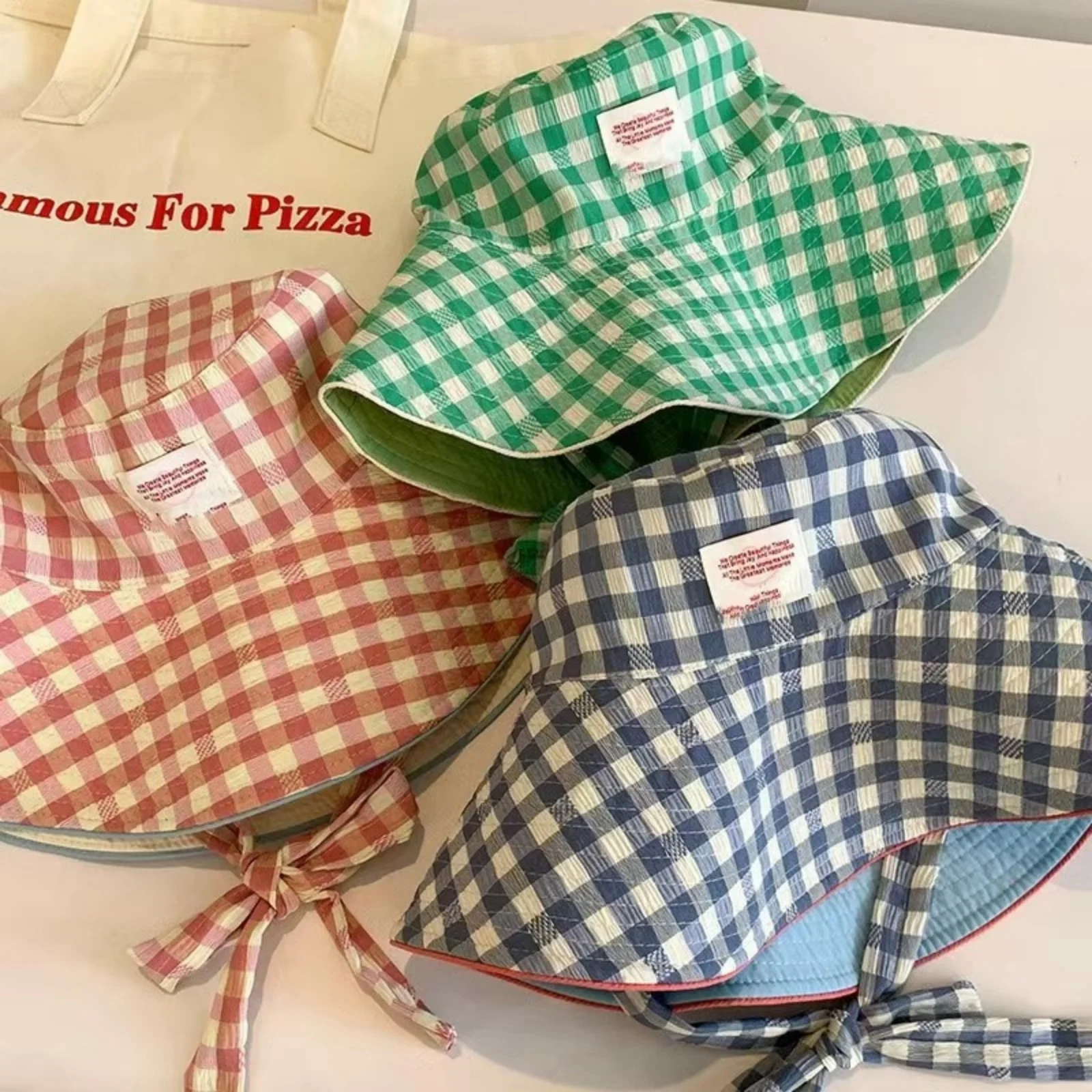 1PC Women Summer UV Protection Wide Brim Sun Hats With Chin Strap Cute Pastel Plaid Beach Hat For Outdoor Travel & Daily Wear