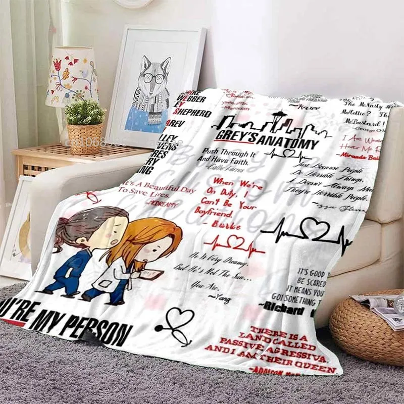 You're My Person Grey‘s Anatomy Blanket Luxury Soft Cartoon Flannel Blanket Lightweight Warm Plush Bed Sofa Chair Blanket