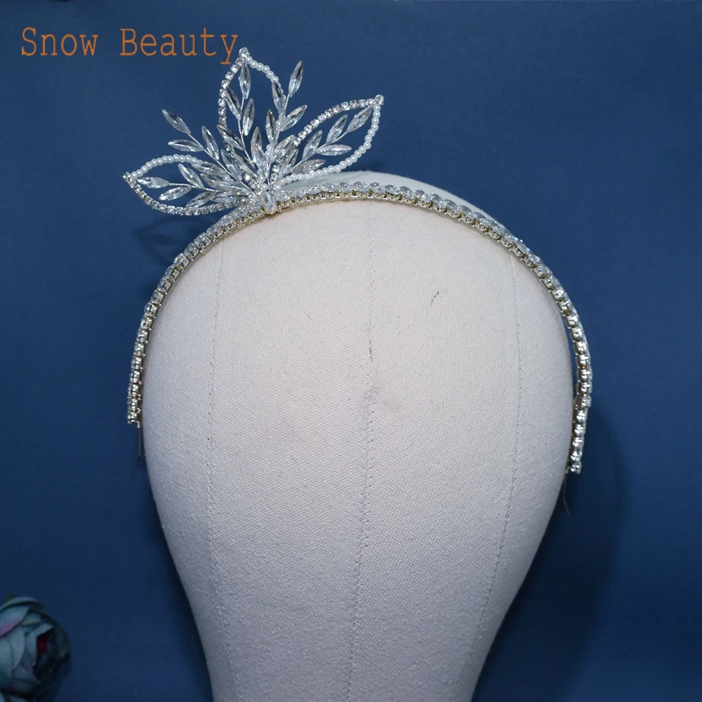 DZ064 Trendy Bridal Headband  Crystal Flower Headband Rhinestone Hairband Tiara for Women Handmade Pearl Bridal Headwear Gift