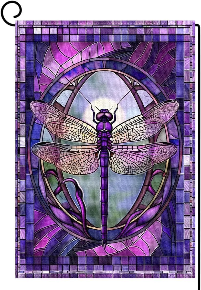 Outdoor Decor Dragonfly Garden Flags, Front Porch Decor, Flags For Outside, Yard Flags, Dragonfly Decor, Purple Decor; Seaso yyi