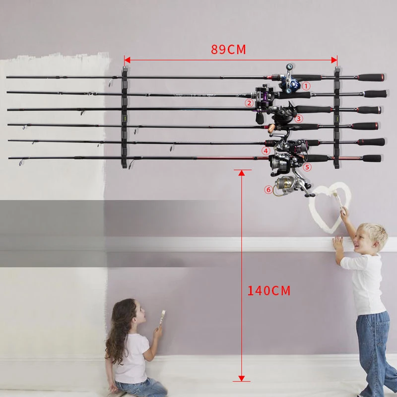 Booms Fishing WV5 Horizontal 6-Rod Rack Fishing Rod Holder Pole Storage Tool Wall Mount Modular for Garage Fishing Accessories