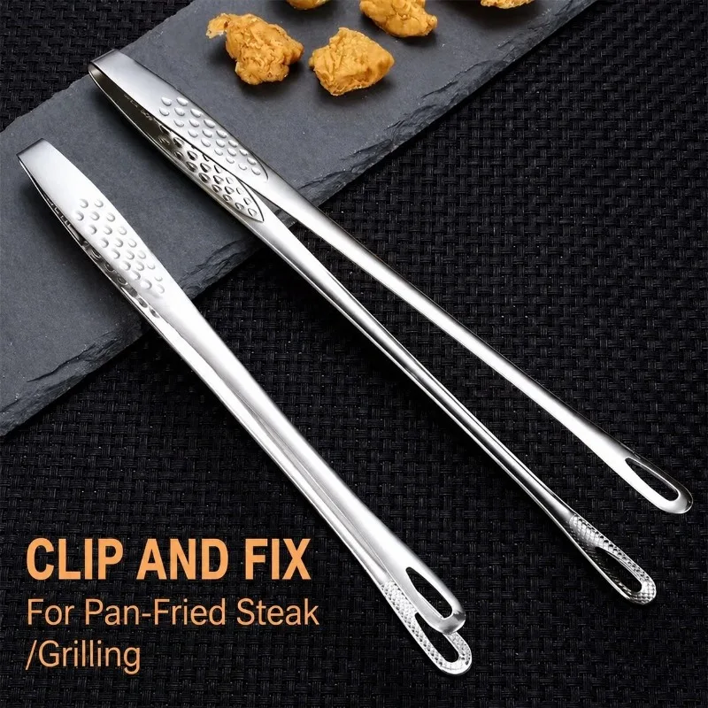 Extra Long Stainless Steel Kitchen Tongs Non-Slip Heat Resistant BBQ Grill Tongs for Steak Seafood Salad Cooking Tools