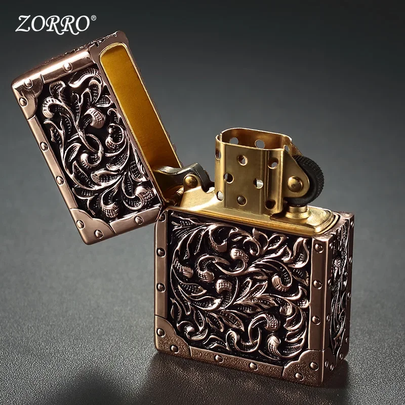 Carved Kerosene Windproof Lighter Creative Copper Personality Lighter Men\'s Exquisite Gift Cigarette Cigar Tool Collection