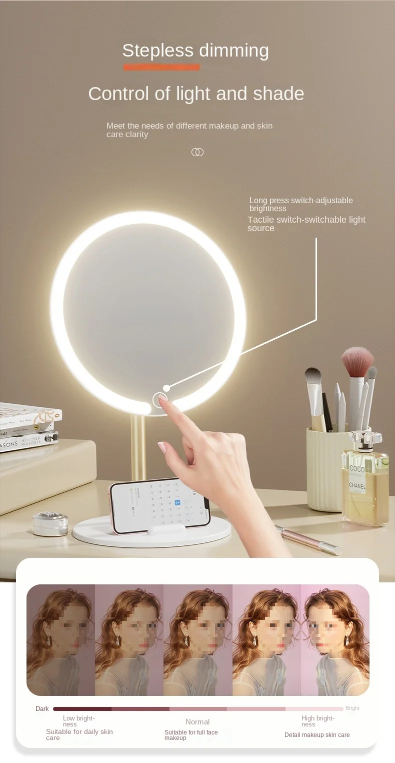 LED Vanity Mirror with Lights, 360° Rotation Touch Control, Portable Tabletop Makeup Mirror for Home Office Dormitory, Patent De