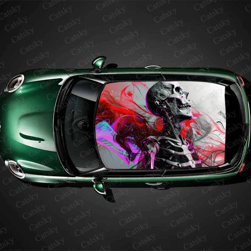 Psychedelic Human Skull Car Roof Sticker Wrap Racing SUV Accessories Packaging Painted PVC Custom Car Graphic Decal