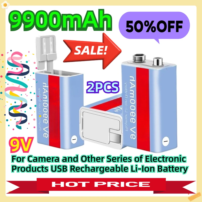 

For Camera and Other Series of Electronic Products USB Rechargeable Li-Ion Battery 9V 9900mAh 2pcs