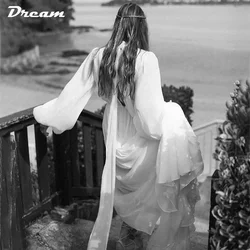 DREAM Customized Long Puff Sleeves Deep V Neck Boho Wedding Dress High Slit Open Back A Line Civil Bridal Gown 2025