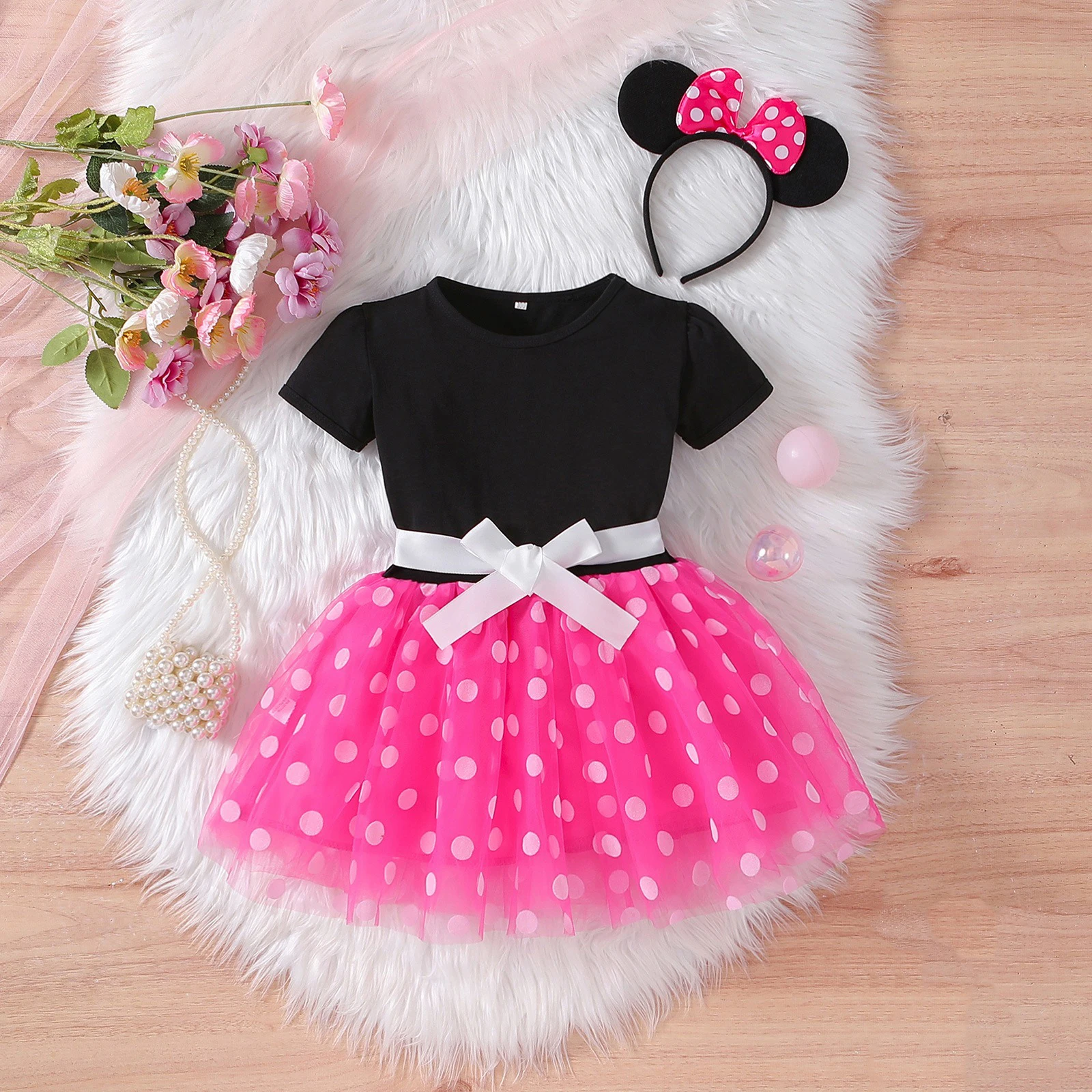 فستان بناتي بأكمام قصيرة ملابس أطفال صيفية للأطفال فساتين أميرات ديزني ميني ماوس فستان حفلات أعياد الميلاد موضة 2-8T #5