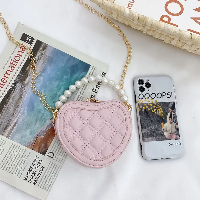 Tas Selempang Mini Berbentuk Hati Dengan Pegangan Mutiara Tas Bahu Putri Lucu Untuk Anak Perempuan Dompet Koin Harian