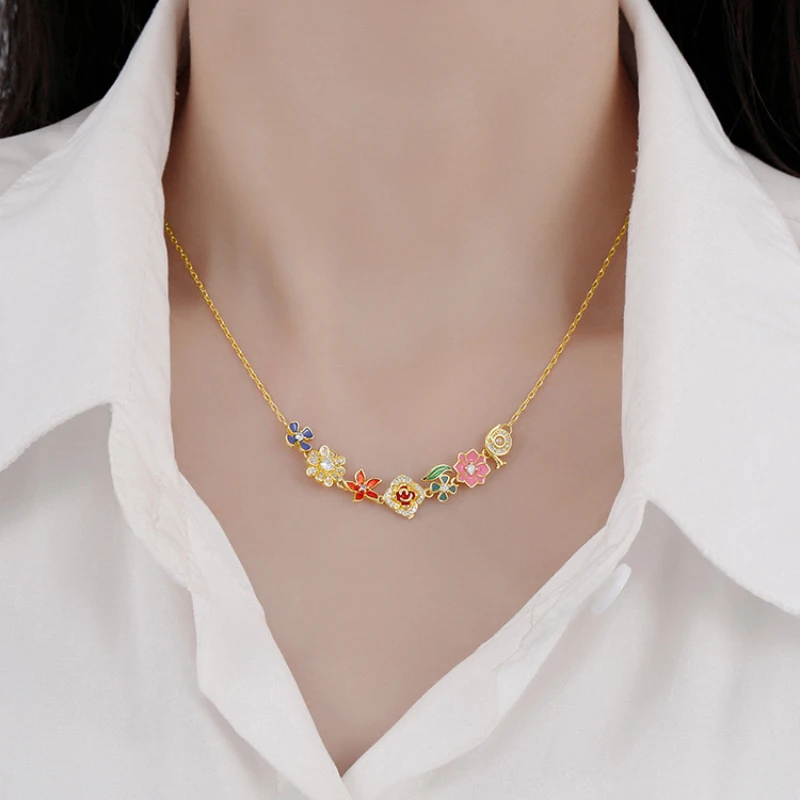 

Classic floral necklace for women fashion new in high-end style colorful enamel flower collar chain light luxury party jewelry