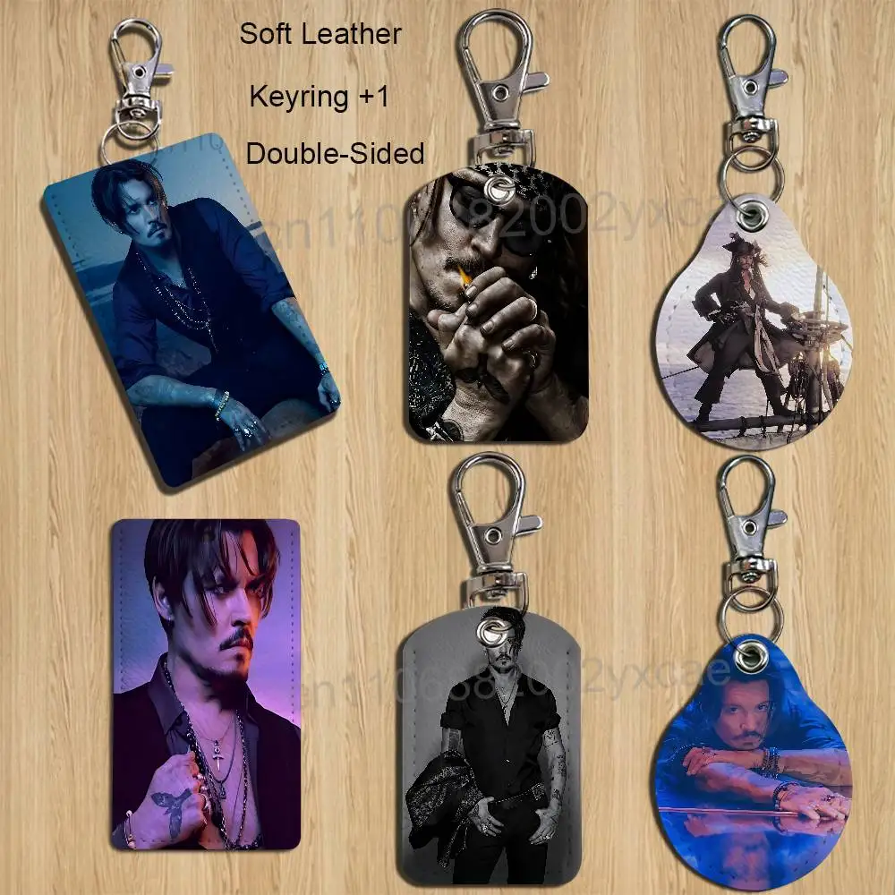 

Regression Johnny Depp Rectangle ID Card Case Keychain Access Card Bag Key Tag Ring Leather Card Holder Key Ring Access