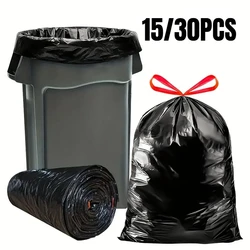 15/30PCS Extra Large Drawstring Garbage Bags Kitchen Waste Fallen Leaves Property Hotel Commercial Black Large Garbage Bags