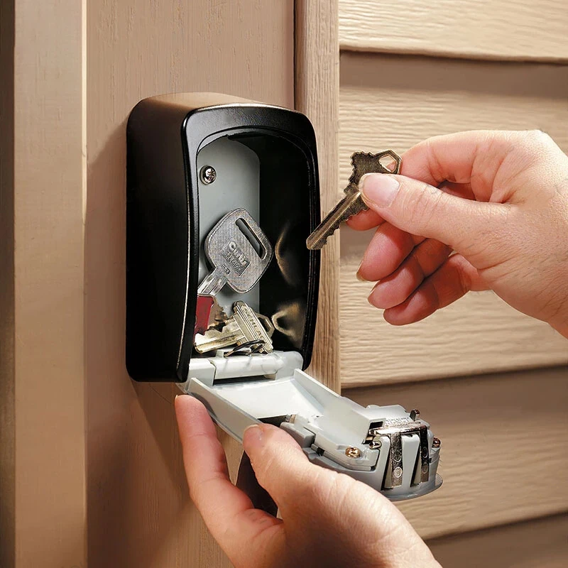 Almacenamiento de llaves montado en la pared, caja de seguridad de plástico con combinación de 4 dígitos, para uso interior y exterior en el hogar y